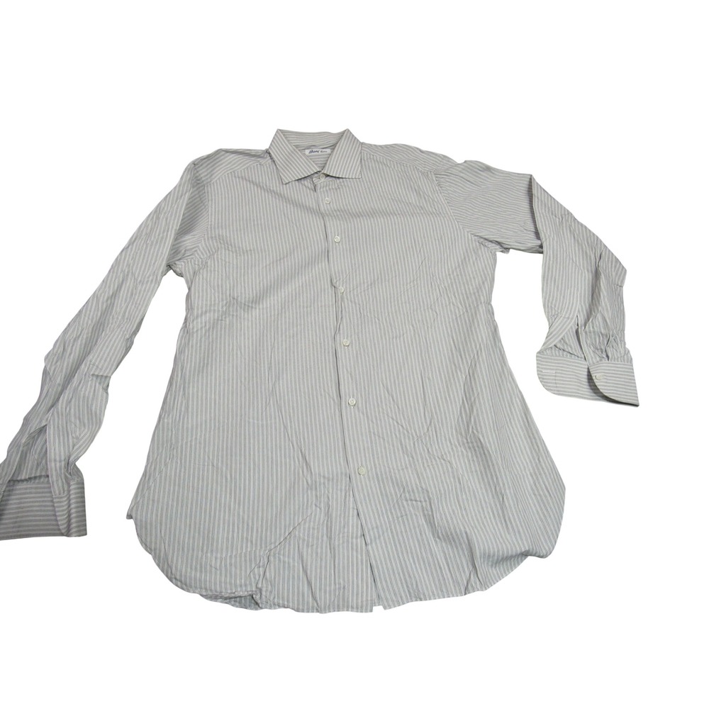 Brioni Roma Mens 16 41 Cotton Striped Long Sleeve Button Down Shirt Italy